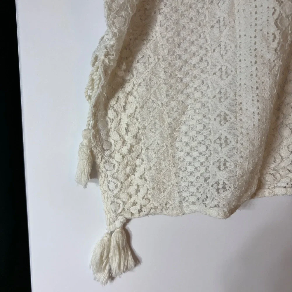 GB Girls Ivory Cotton Lace‎ Poncho Top with Tassels Size 5 Boho Festival